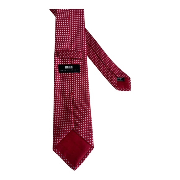 Hugo Boss Men's 100% Silk Red Pattern Necktie - Picture 2 of 7